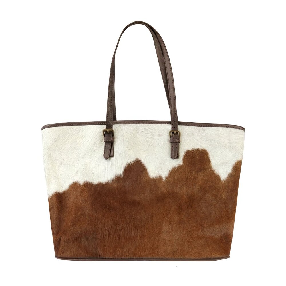 Natural Fashion Classic Cowhide Tote | 1-Piece | Brown & white | 15"